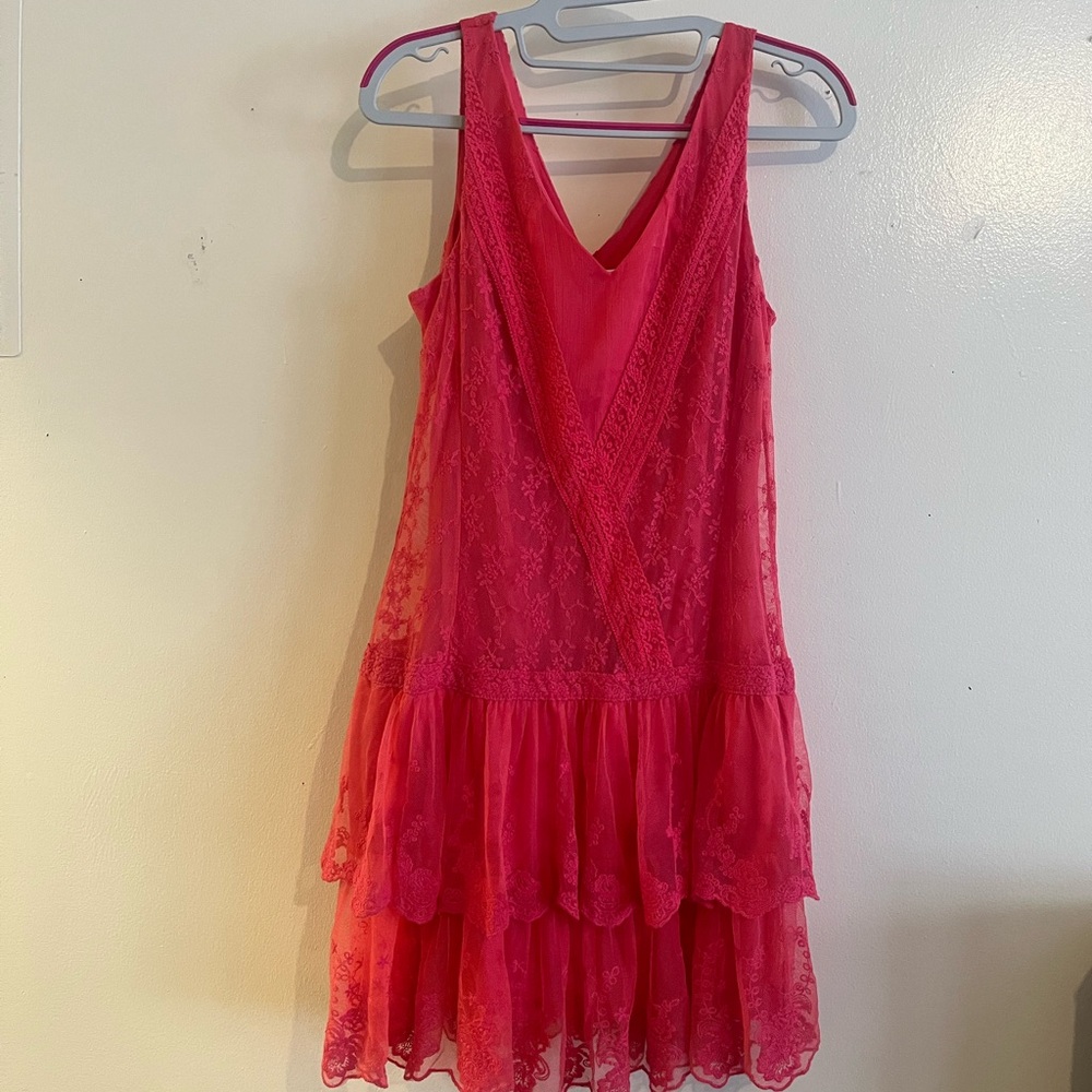 Promod Hot Pink Lace Tiered Dress
